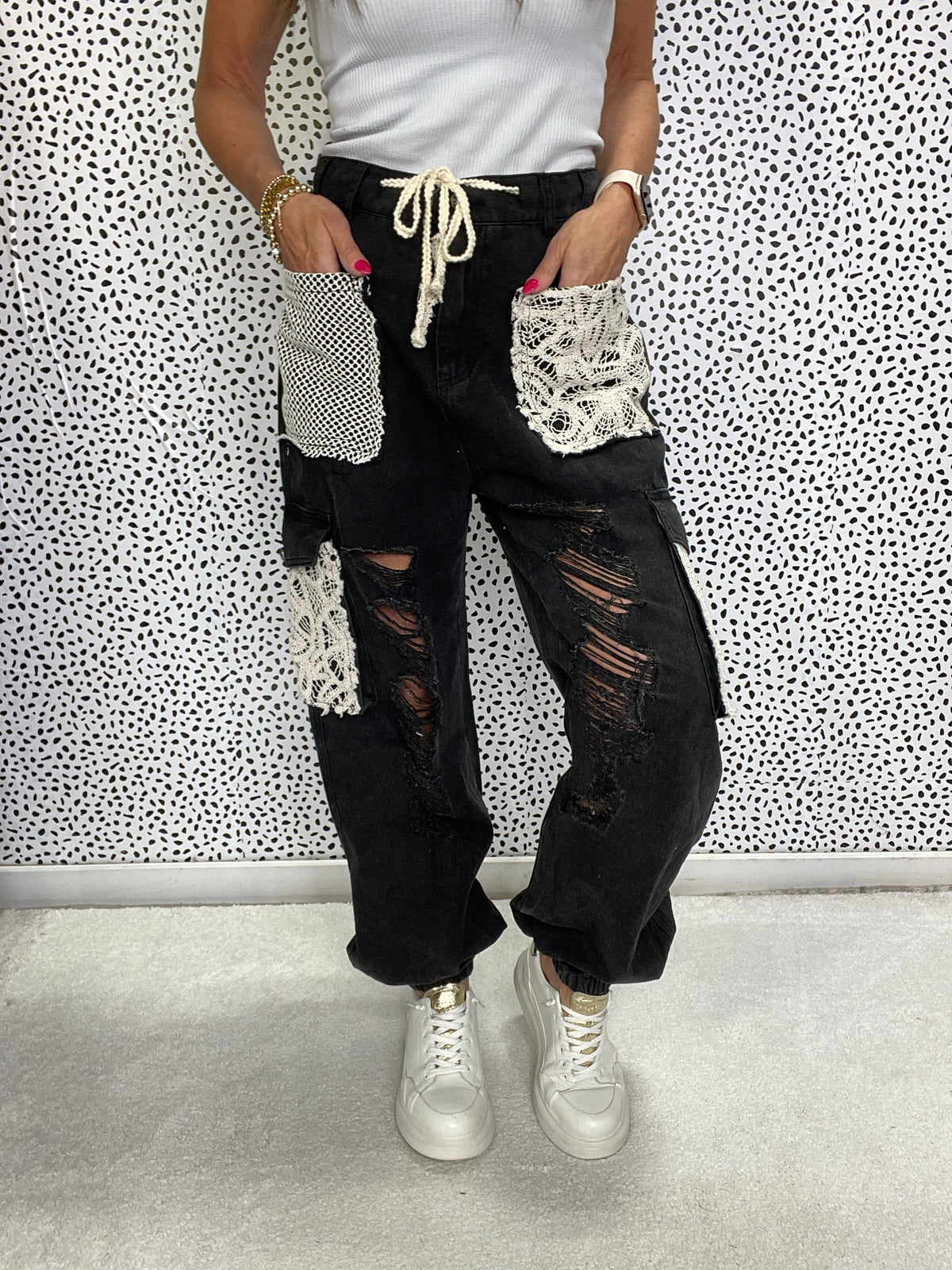 POL Rebel All The Time Distressed Crochet Patch Pants In 4 Colors