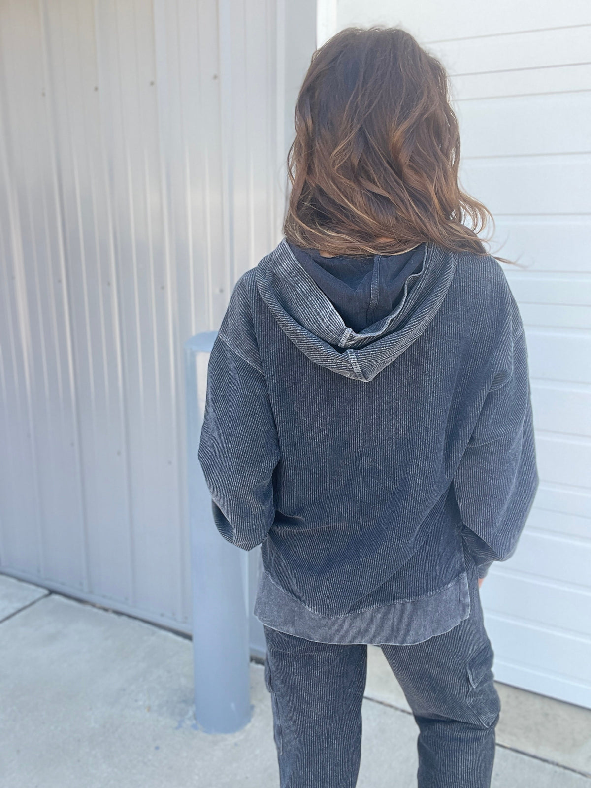 Snow Washed Corded Hoodie In 3 Colors: Black, Light Mocha, Light Purple