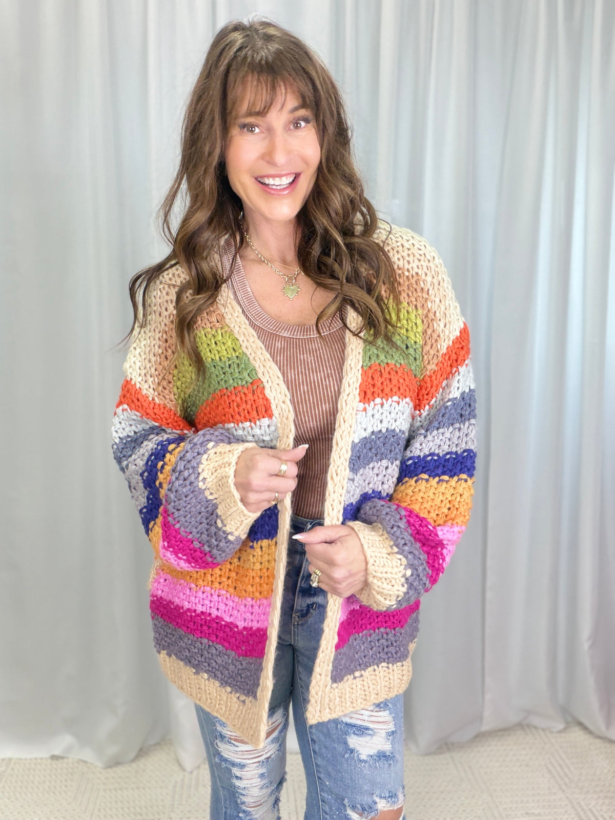 Colorburst Basketweave Cardigan in Cream