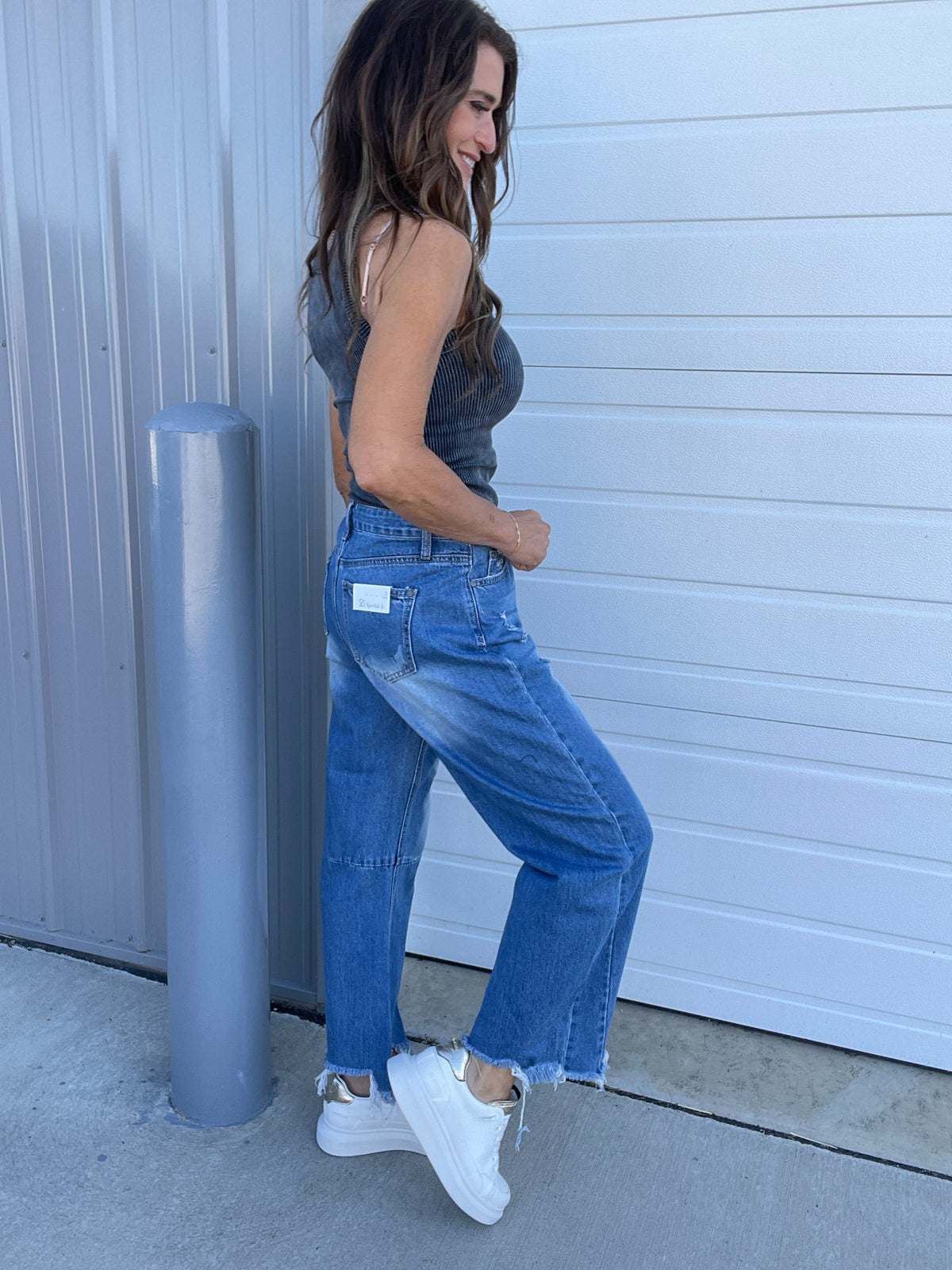Rhianna High Rise Barrel Jeans In 2 Colors: Medium, Light
