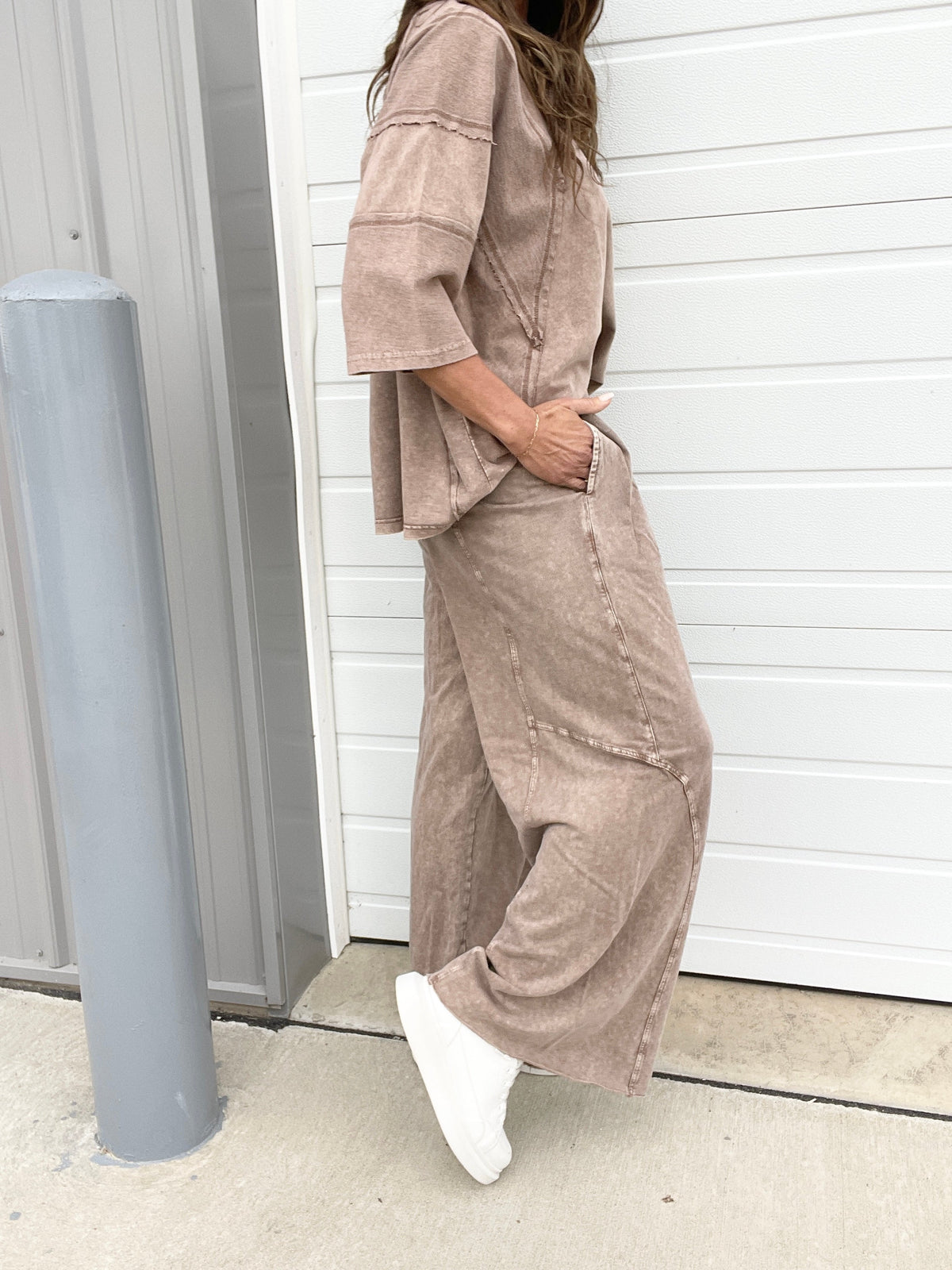 To The Top Mineral Washed Full Length Pants In 3 Colors: Black, Mocha, Green