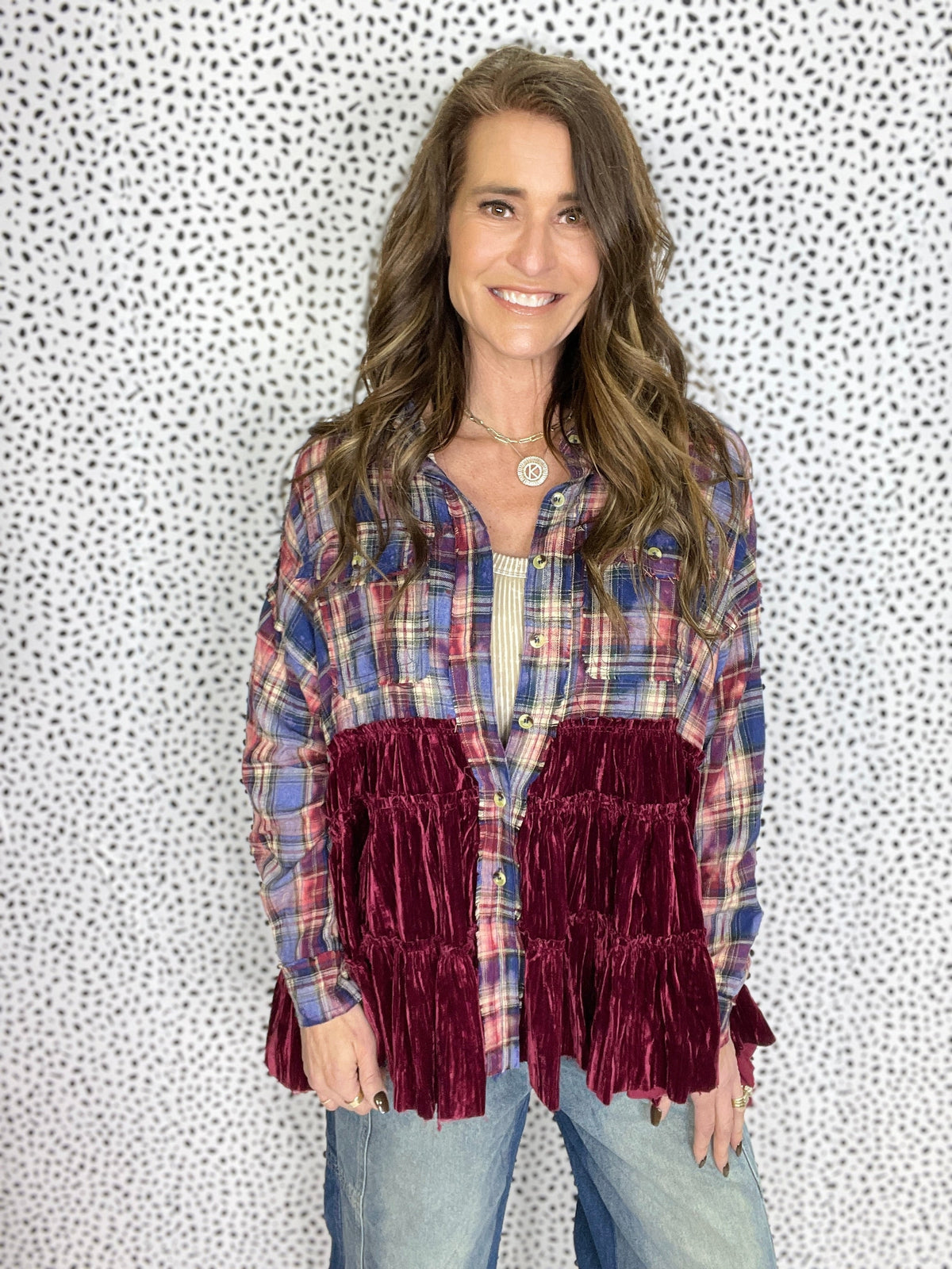 Oli & Hali Delicate Embrace Bleach Plaid Shirt In 2 Colors