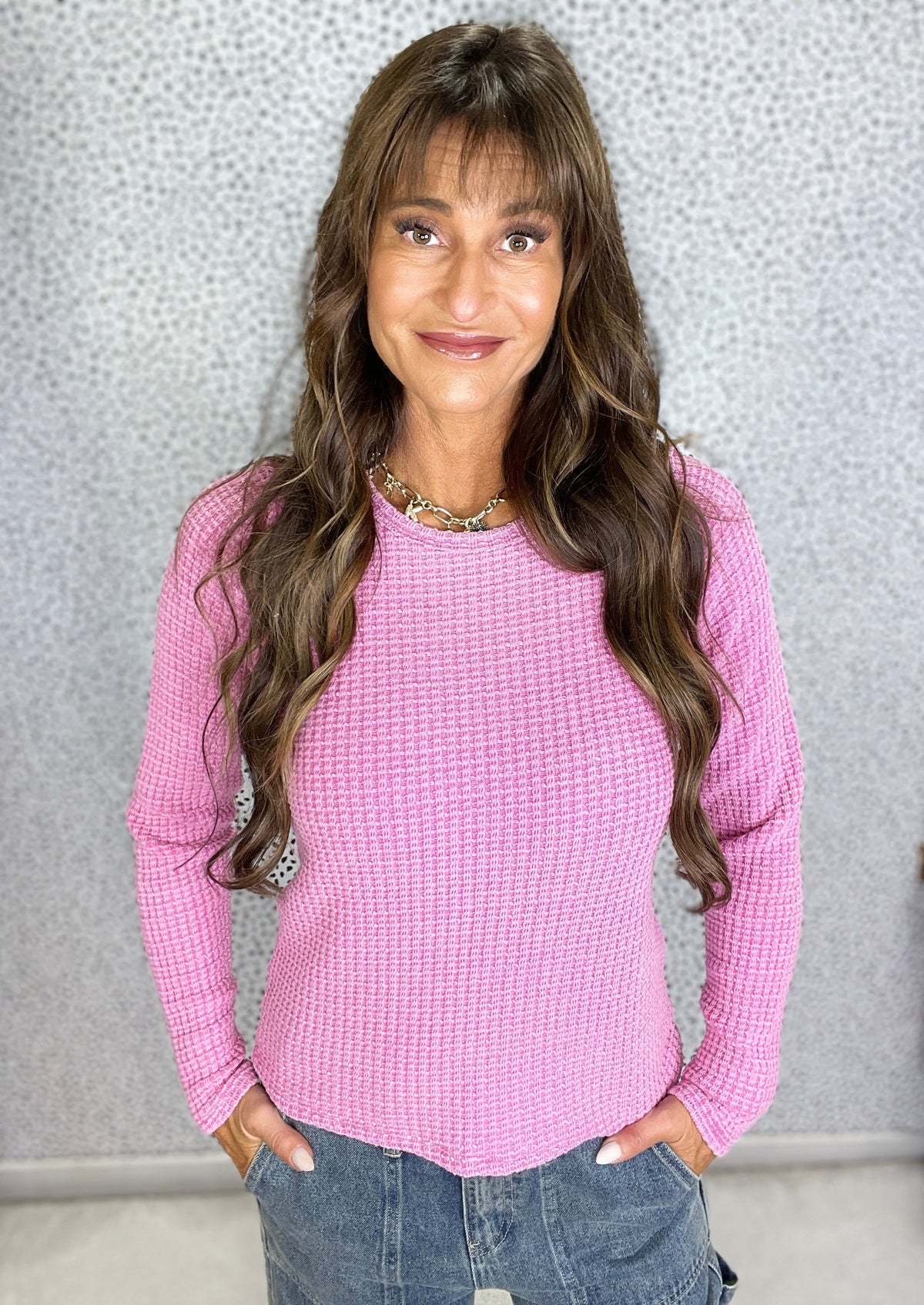 Just Being Me Waffle Long Sleeve Top  In 2 Colors *Final Sale*