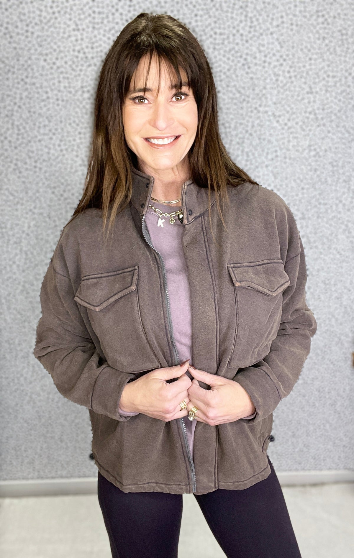 Leave It To Me Front Pocket Fleece Jacket In Ash *Final Sale*