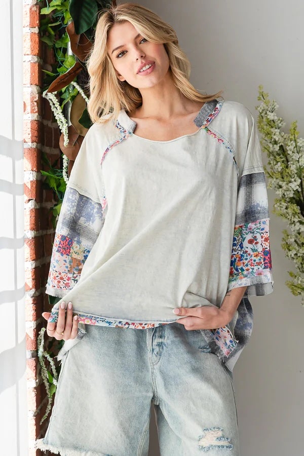 Oli & Hali The Carefree Days Patchwork Oversized Top In Blue *Final Sale*