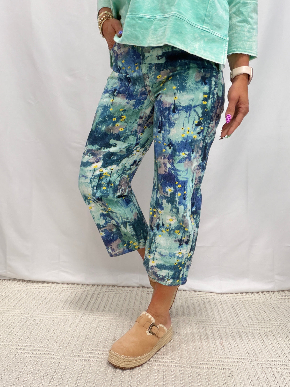 Oli & Hali Time To Fly Abstract Floral Print Jeans In Blue