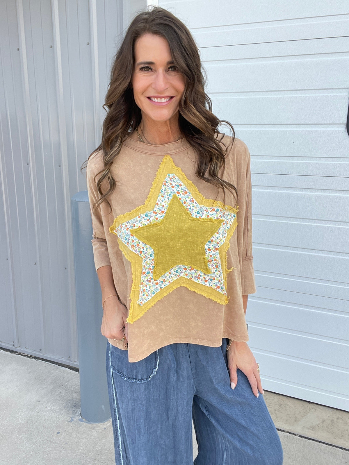 Beautiful Star Loose Fit Top In 3 Colors: Cream. Brown, Rose *Final Sale*