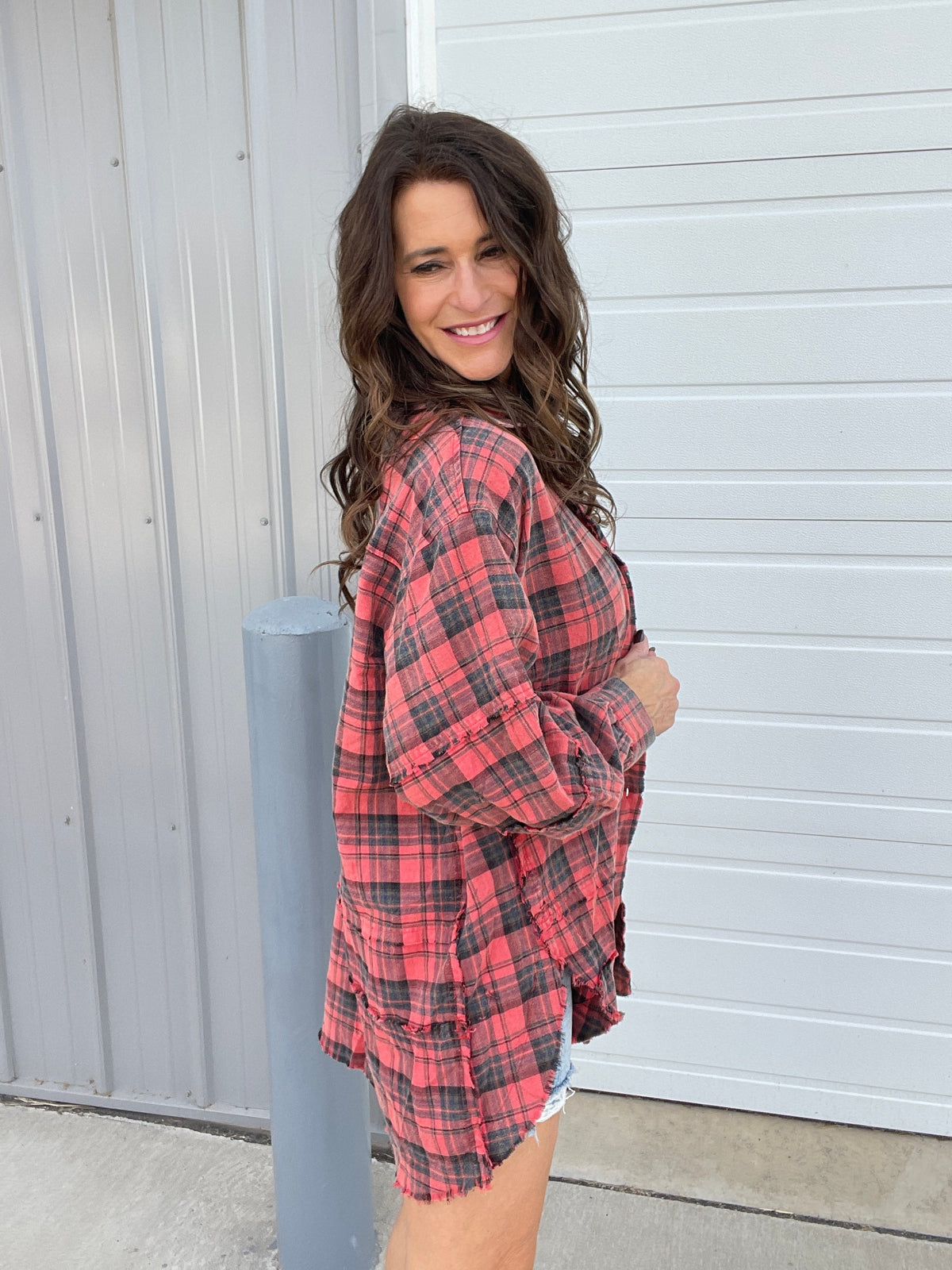 Soul Sister Mineral Washed Plaid Top In 4 Colors
