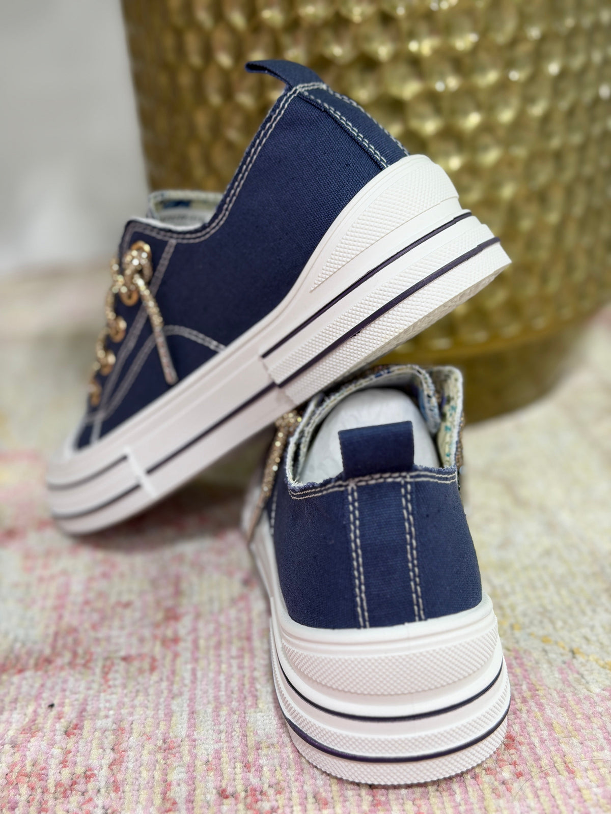 Very G Aman Navy With Gold Bling Laces Sneakers *Final Sale*