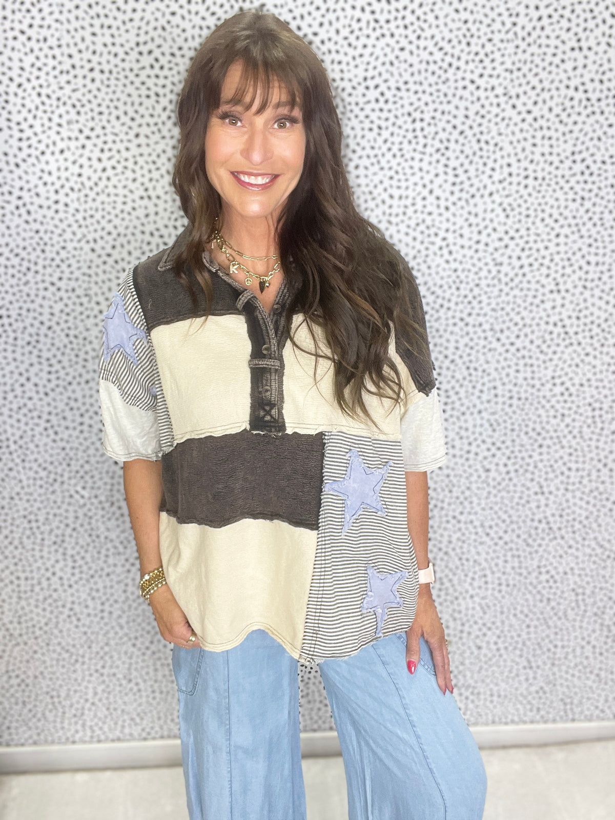 Oli & Hali Starlight Dreamer Star Patchwork Top In Black *Final Sale*