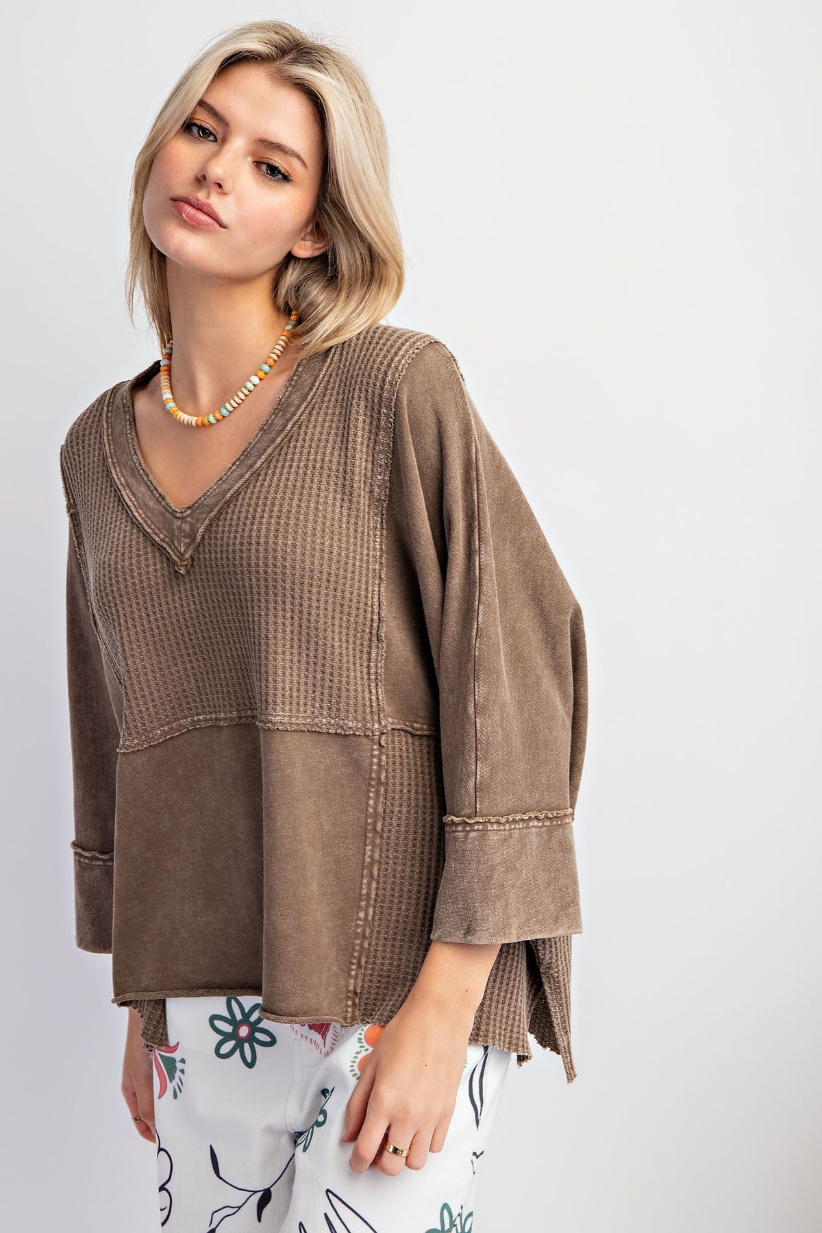 Around Here Mineral Washed Mixed Fabric Short Sleeve Top in 4 Colors *Final Sale*