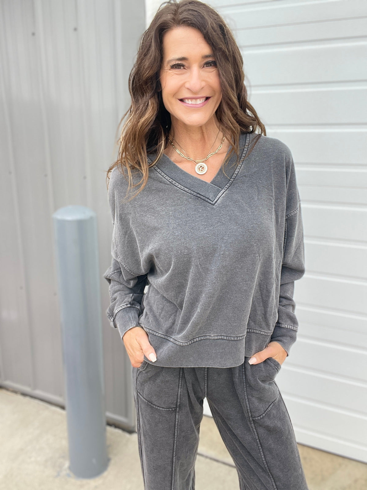 A Million Reasons Why V Neck Comfy Knit Long Sleeve Top In 6 Colors: Olive, Black, Mocha, Blue, Rose, Wine *Final Sale*