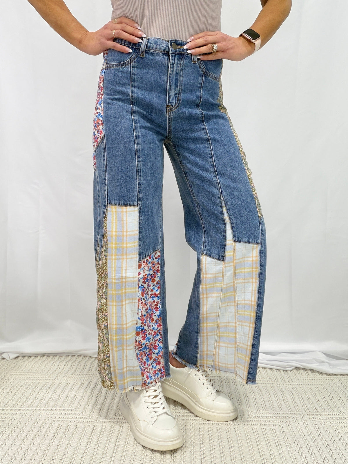 Wildflower Wanderer Patchwork Pants In Denim