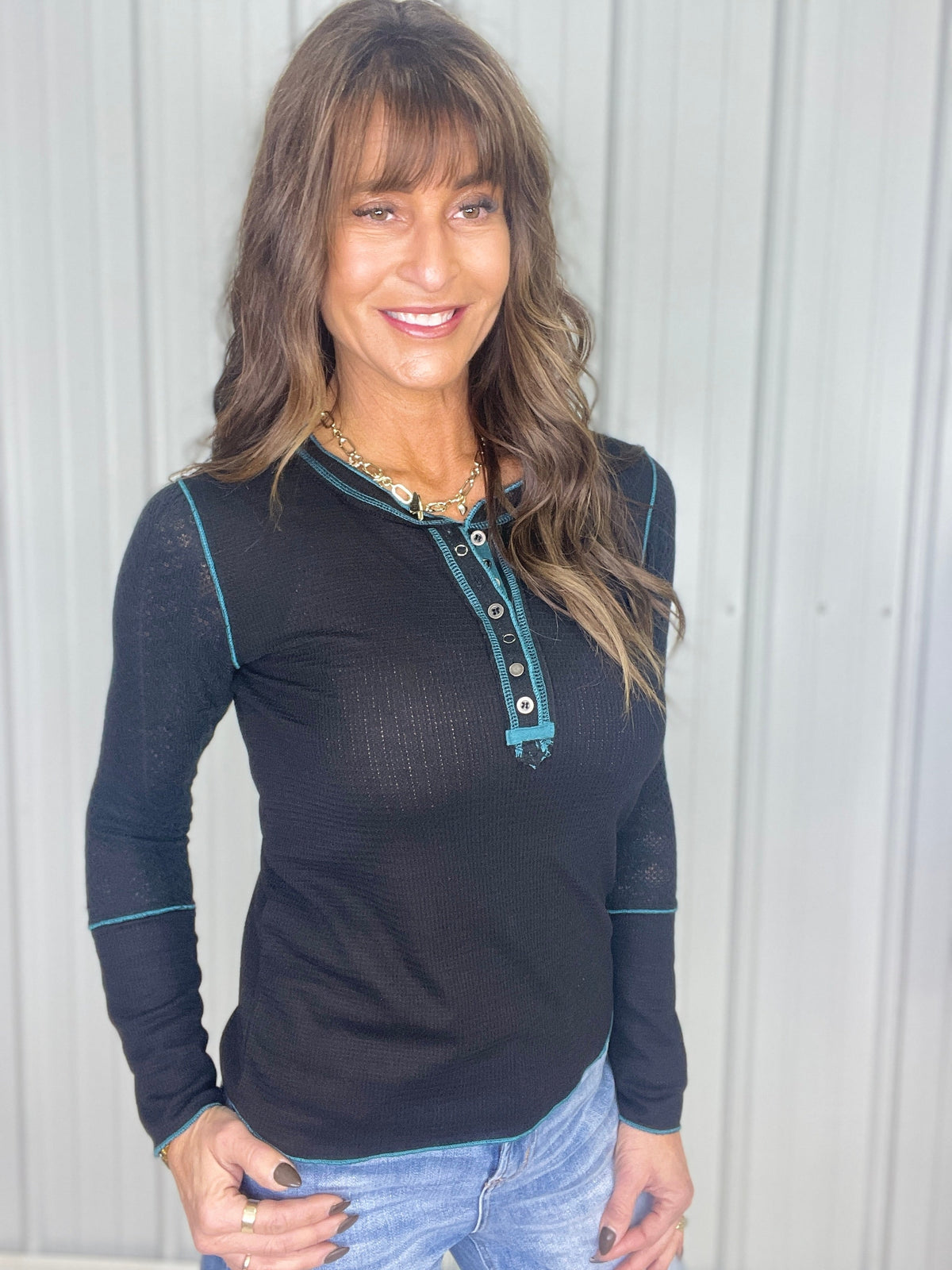 Pol Rustic Lace Henley in 2 Colors