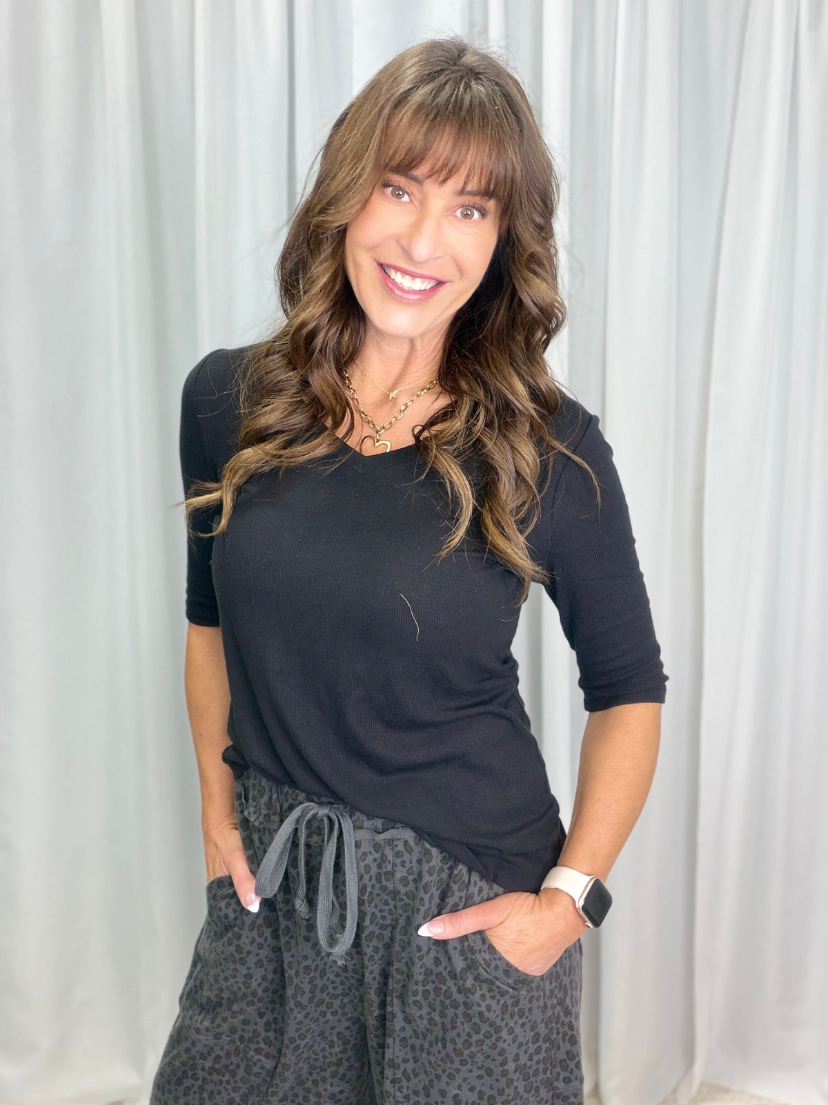Grace Ribbed Reversable V-Neck Or Round Neck Top in 2 Colors