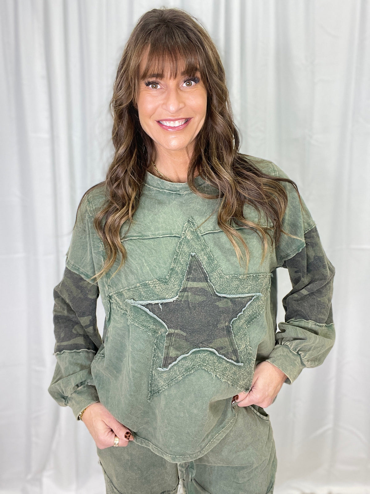 Camo Salute Long Sleeve Top In 5 Colors