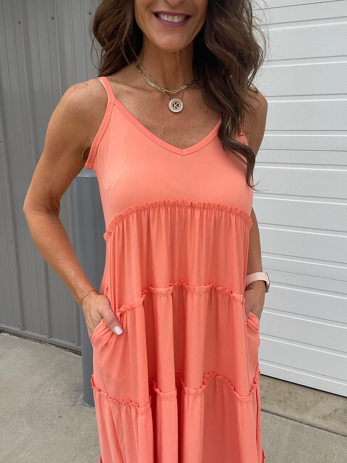 She's Got The Look Tiered Cami V Neck Adjustable Strap Maxi Dress In 4 Colors *Final Sale*