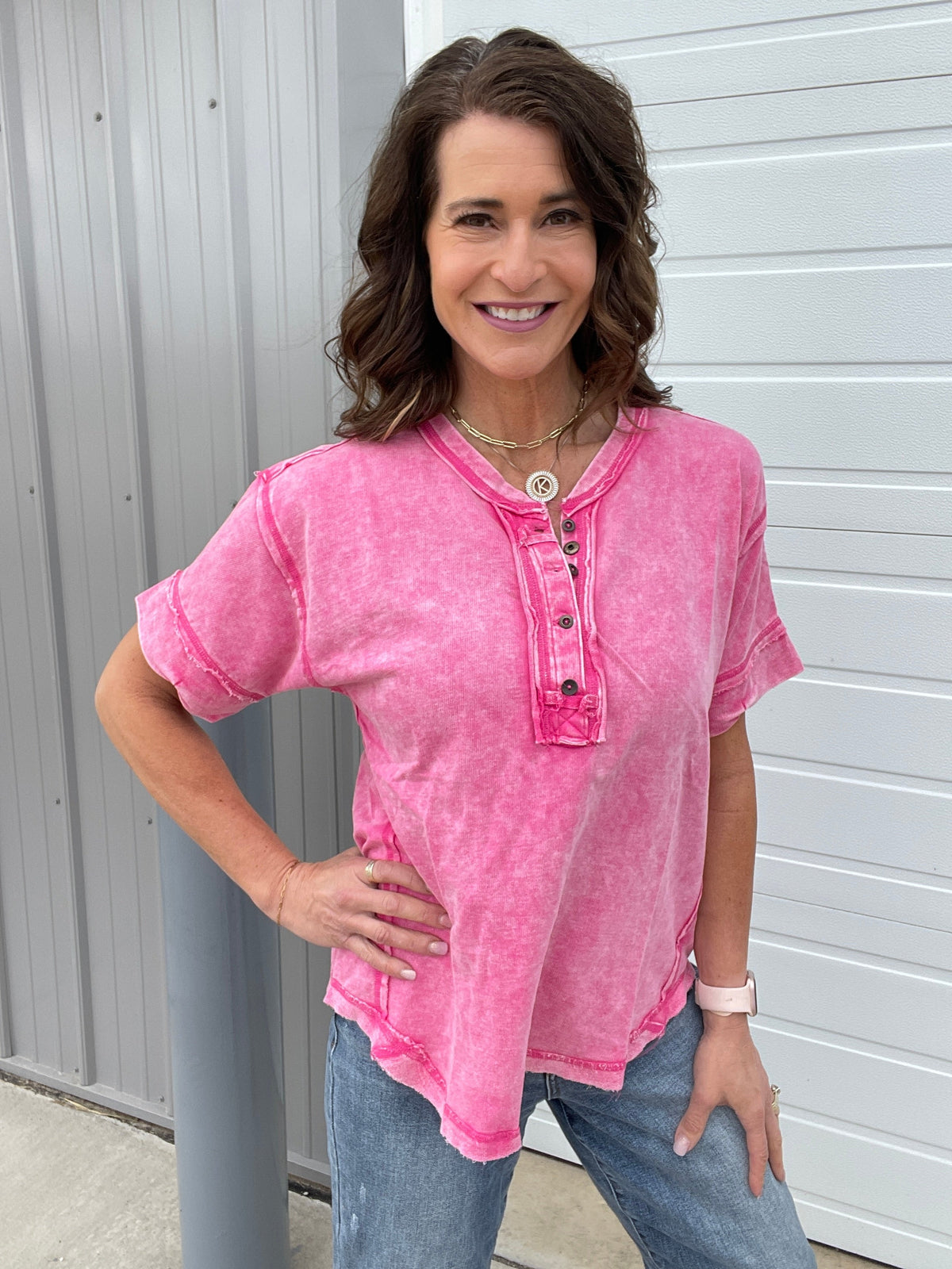 Summer Time Slip Away Henley Button Mineral Wash Short Sleeve Top in 7 Colors *Final Sale*