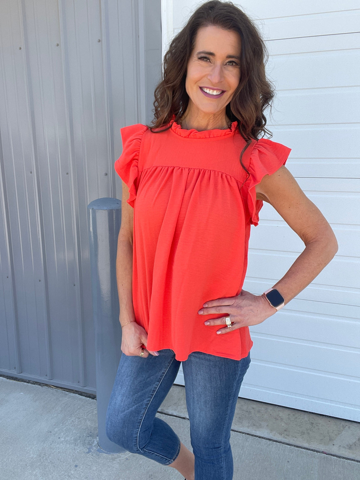 Sunset Perfection Airflow Ruffle Neck Flutter Sleeve Top *Final Sale*