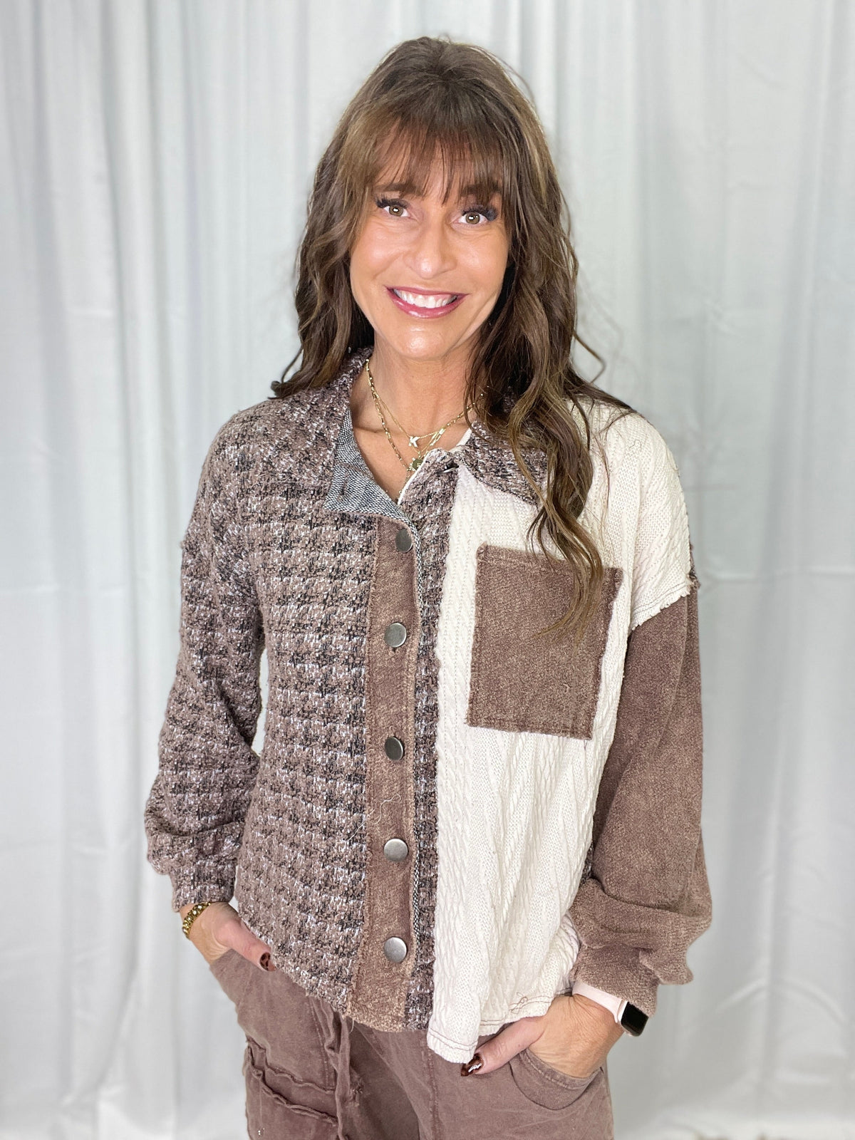 Split Ridge Patchwork Shacket In 2 Colors *Final Sale*