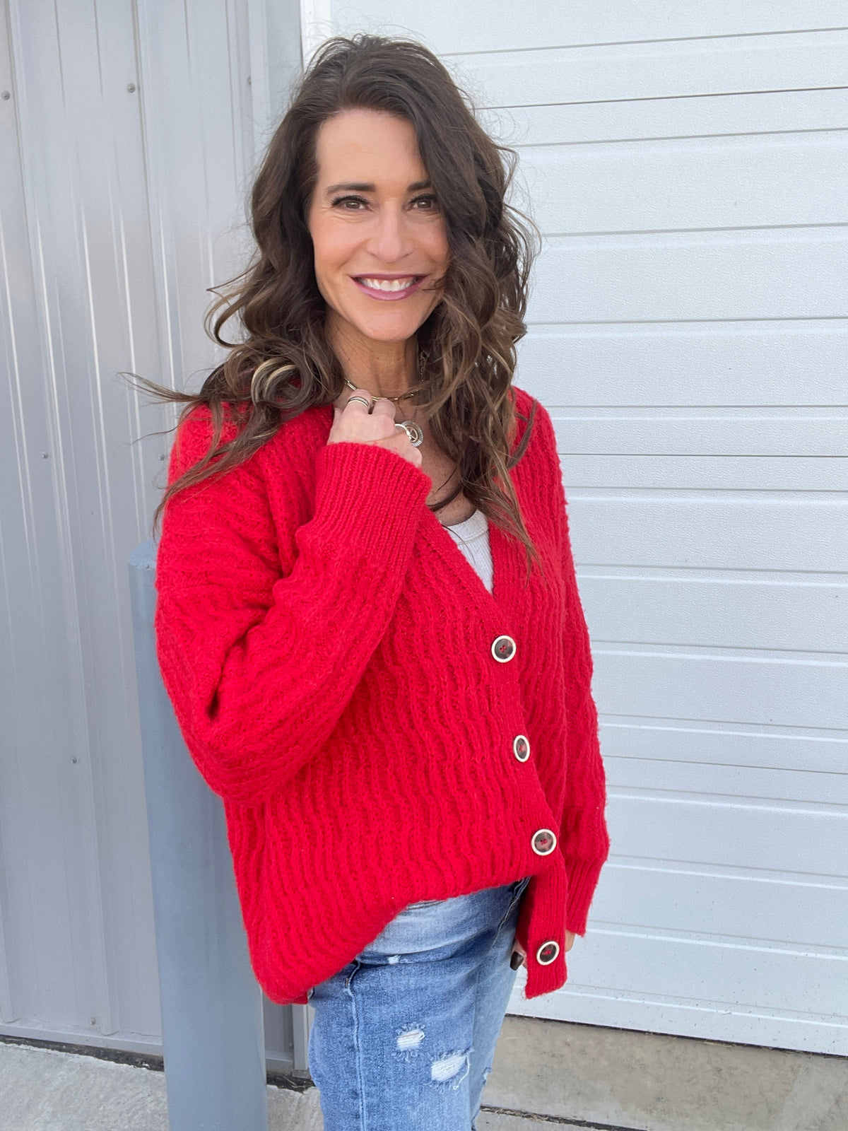 POL Oh So Chill Button Front Sweater Cardigan In 3 Colors: Ivory, Grey, Red *Final Sale*