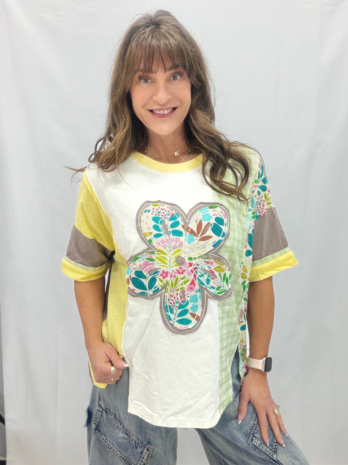 Patchwork Dream Flower Patch Soft Washed Cotton Slub Top In 4 Colors