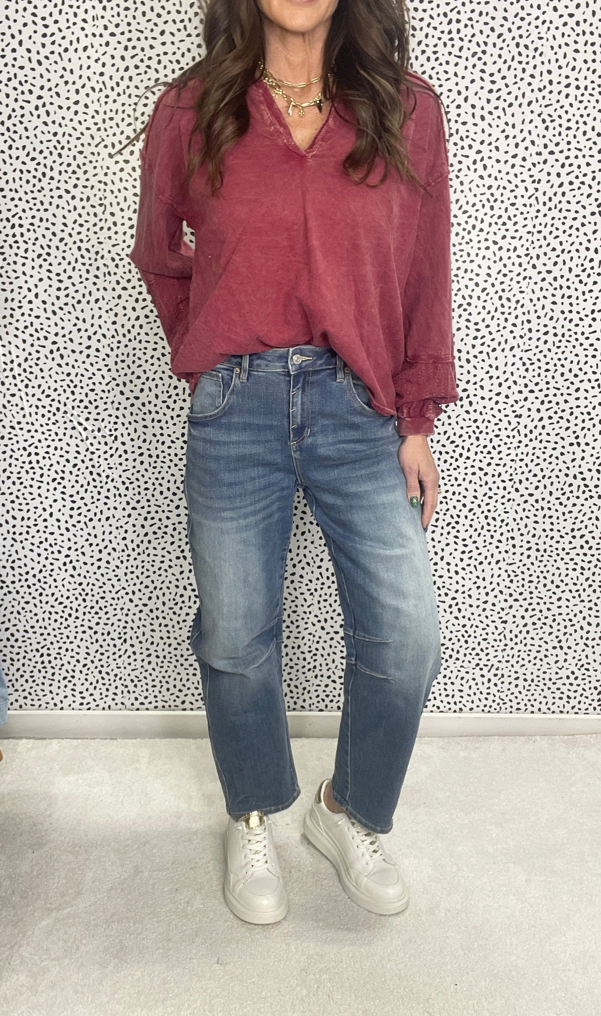Mica Reba High Rise Non Distressed Barrel Jeans In Saphire 233