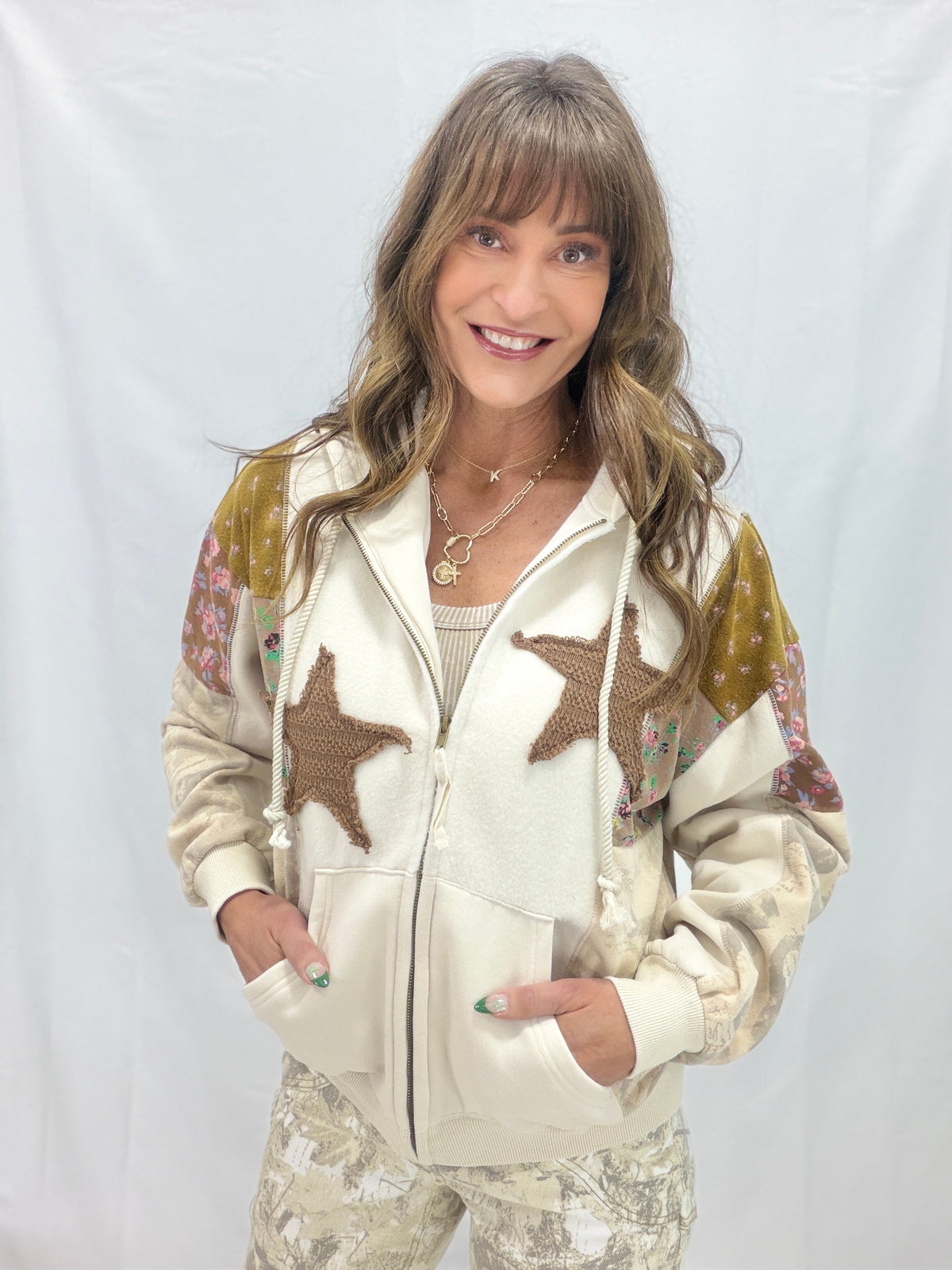 Boho Stardust Patchwork Zip Hoodie