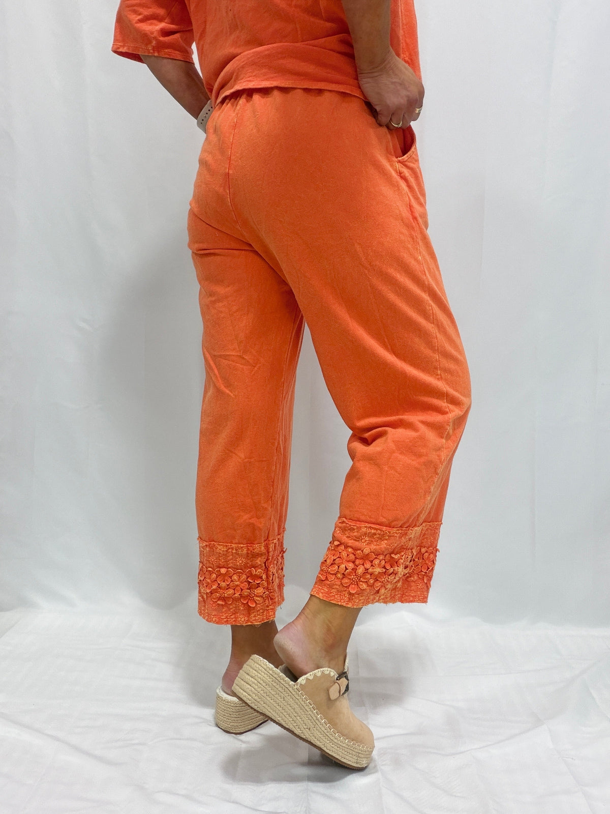 Petal Pusher Mineral Washed Floral Trim Lounge Pants in 3 Colors