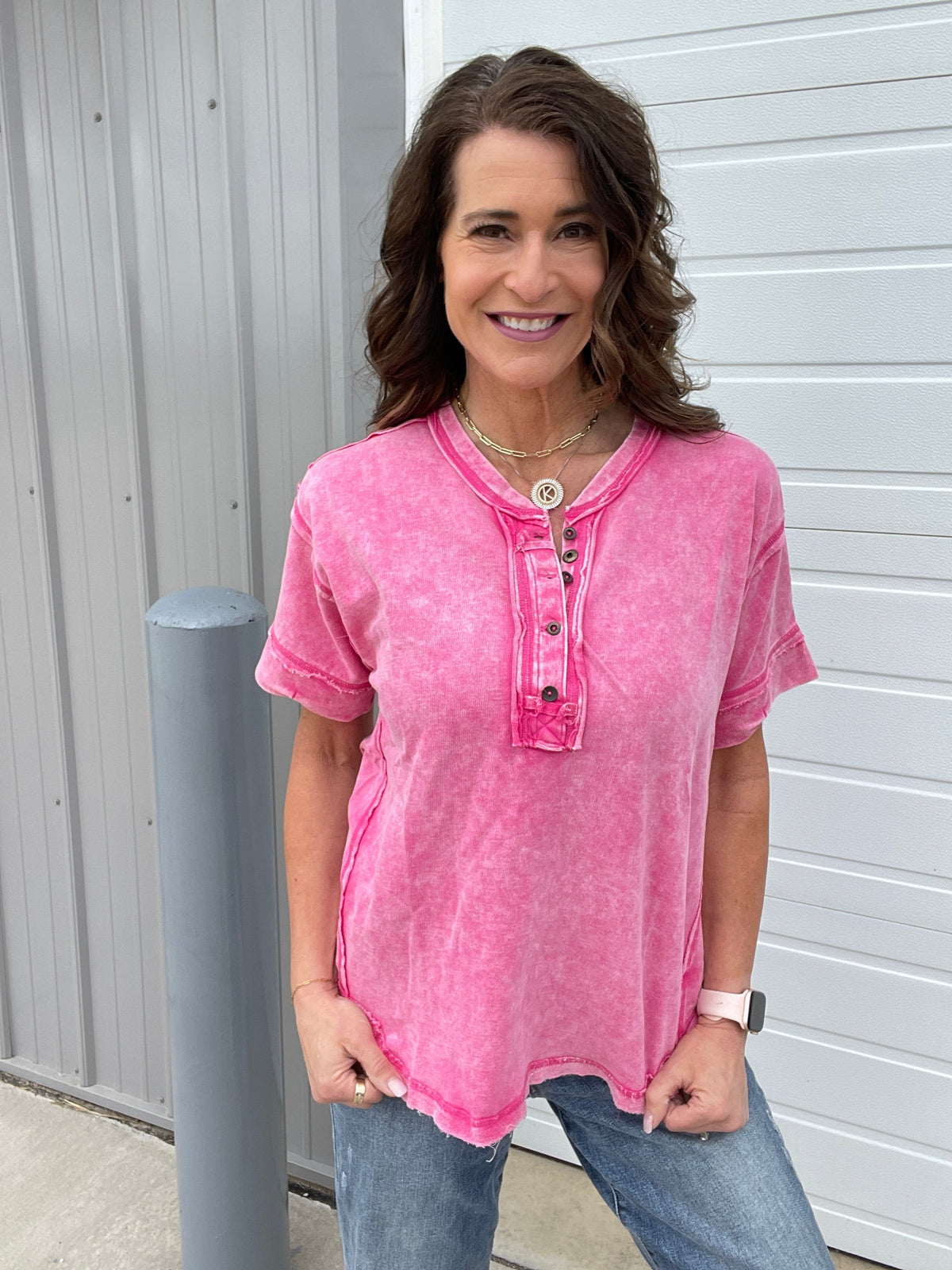 Summer Time Slip Away Henley Button Mineral Wash Short Sleeve Top in 7 Colors *Final Sale*