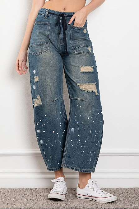 Lainey Washed Distressed Barrel Jeans 693 In 3 Colors