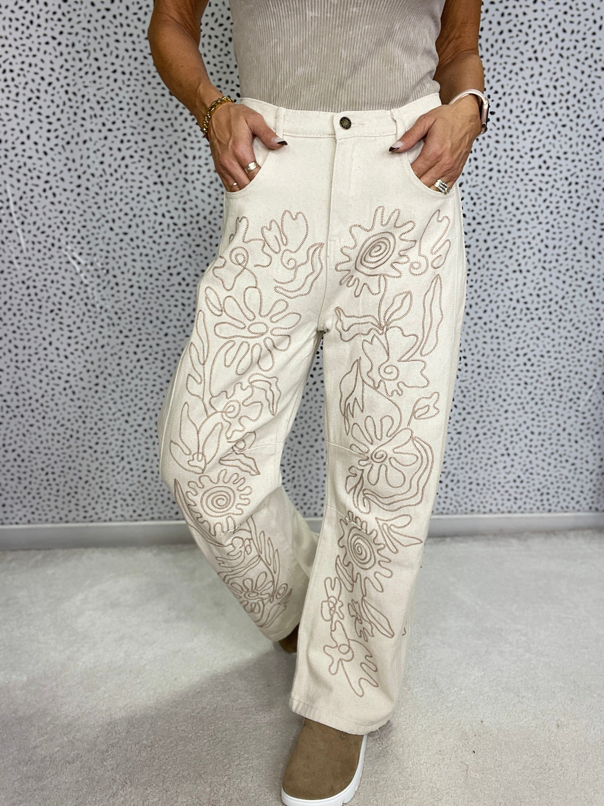 Floral Goddess Twill Straight Jeans In 3 Colors *Final Sale*