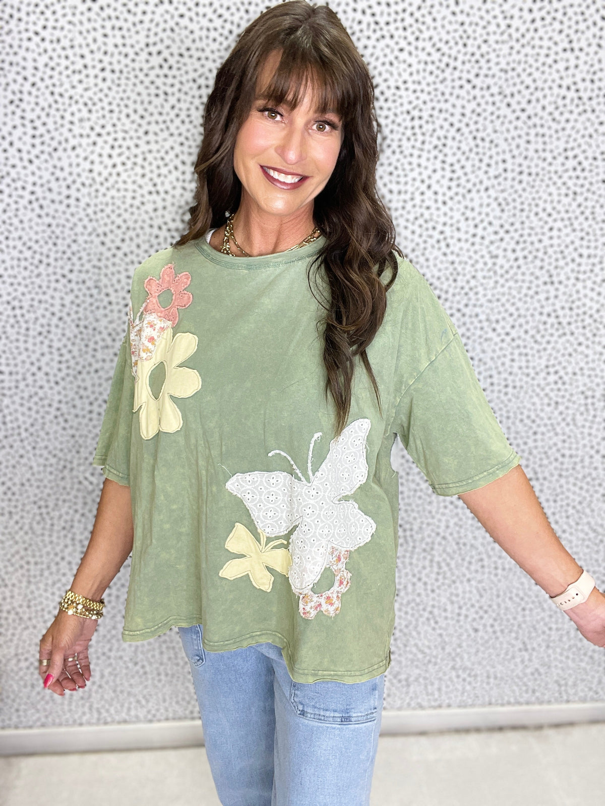 Oli & Hali Butterfly Bliss Patchwork Top In 2 Colors *Final Sale*