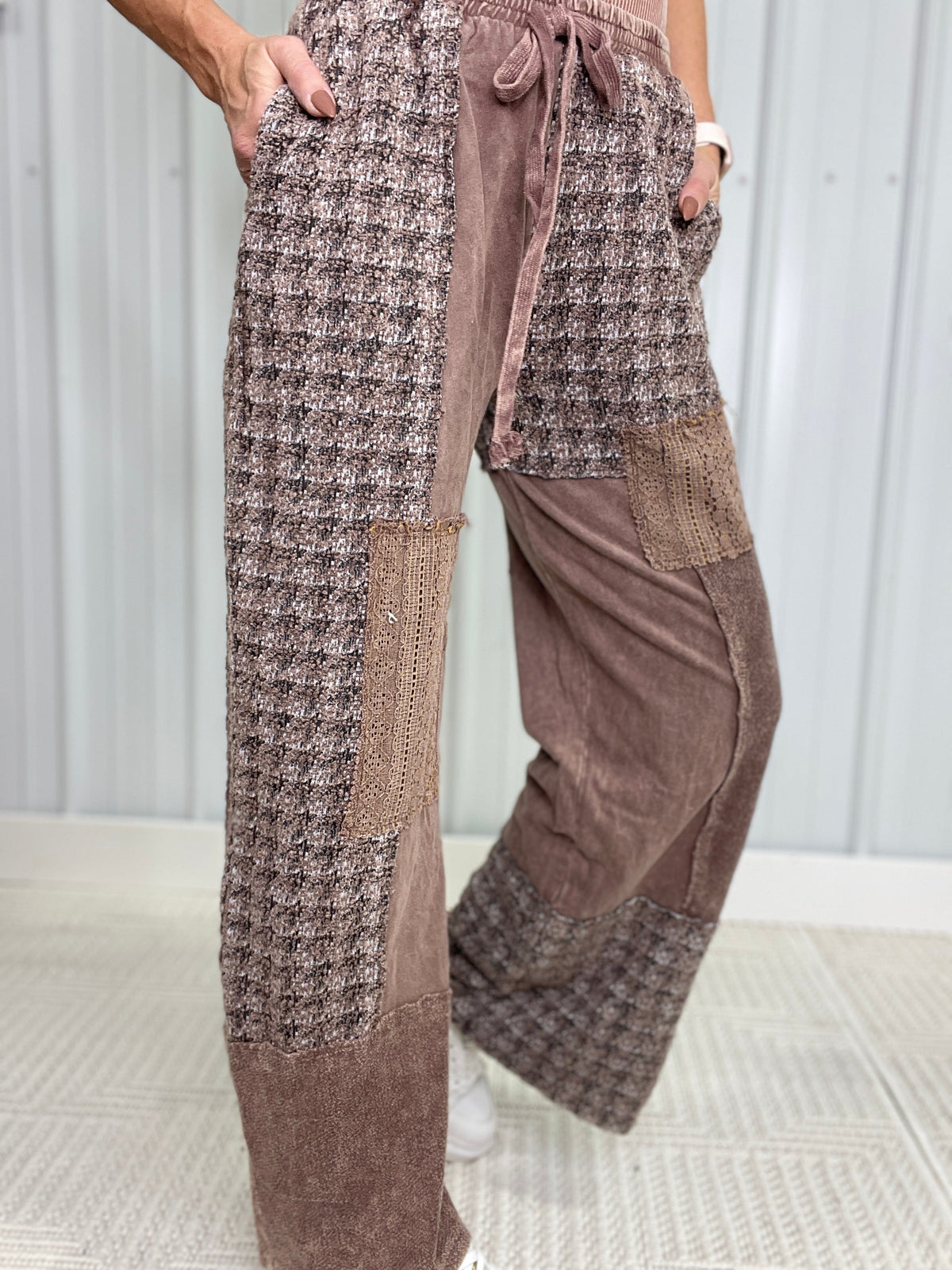 Time And Again Patch Lace Detail Pants In 2 Colors