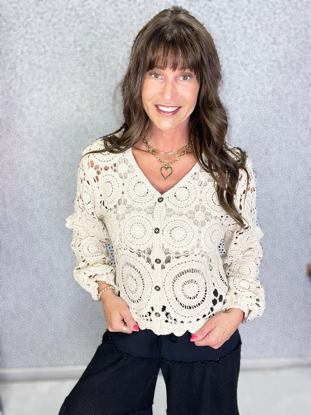 POL Fight For Me V-Neck Long Sleeve Crochet Cardigan In 2 Colors