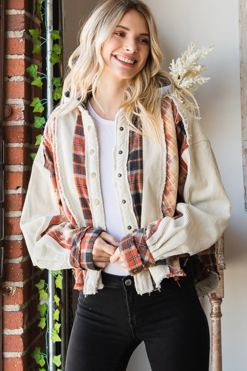 Oli & Hali Top Of The Day Bleach Out Jacket In Cream *Final Sale*