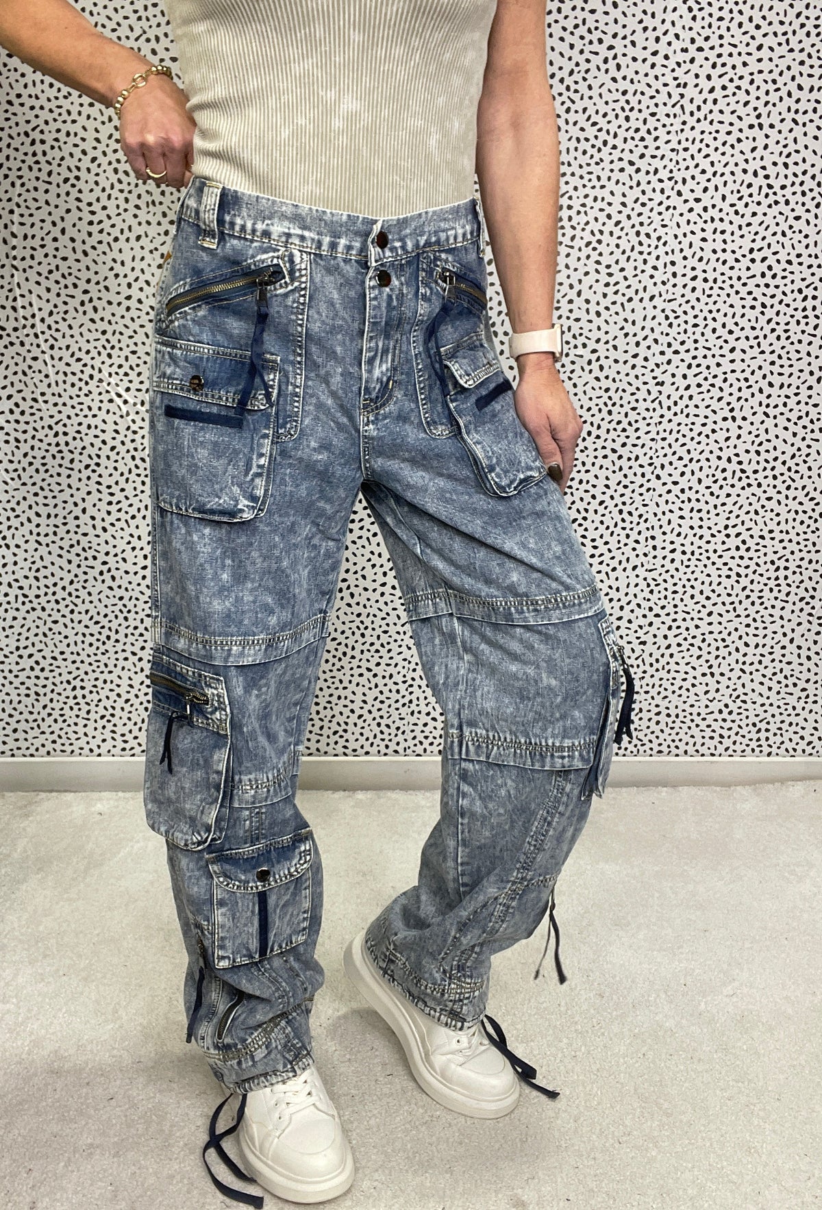 Oli & Hali Melanie Washed Cargo Denim Jeans 309 In Denim *Final Sale*