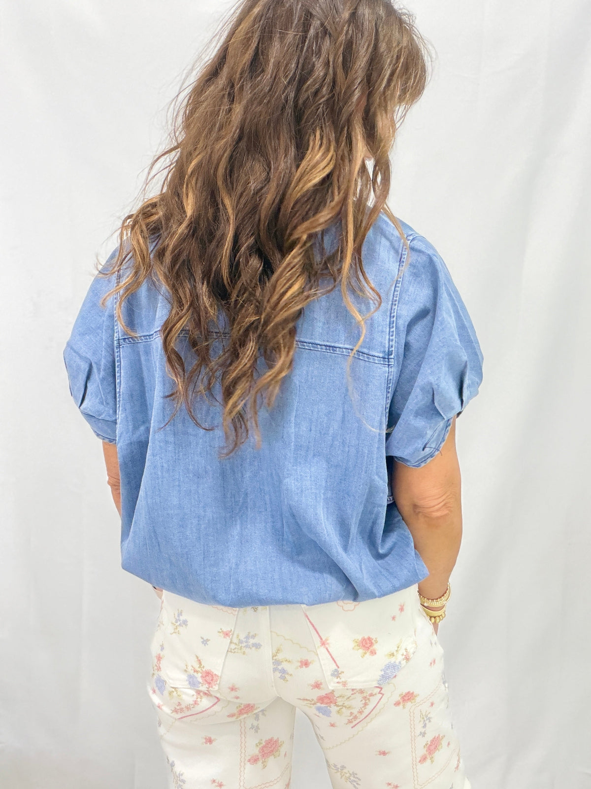 Have A Good Day Bubble Hem Top In Denim