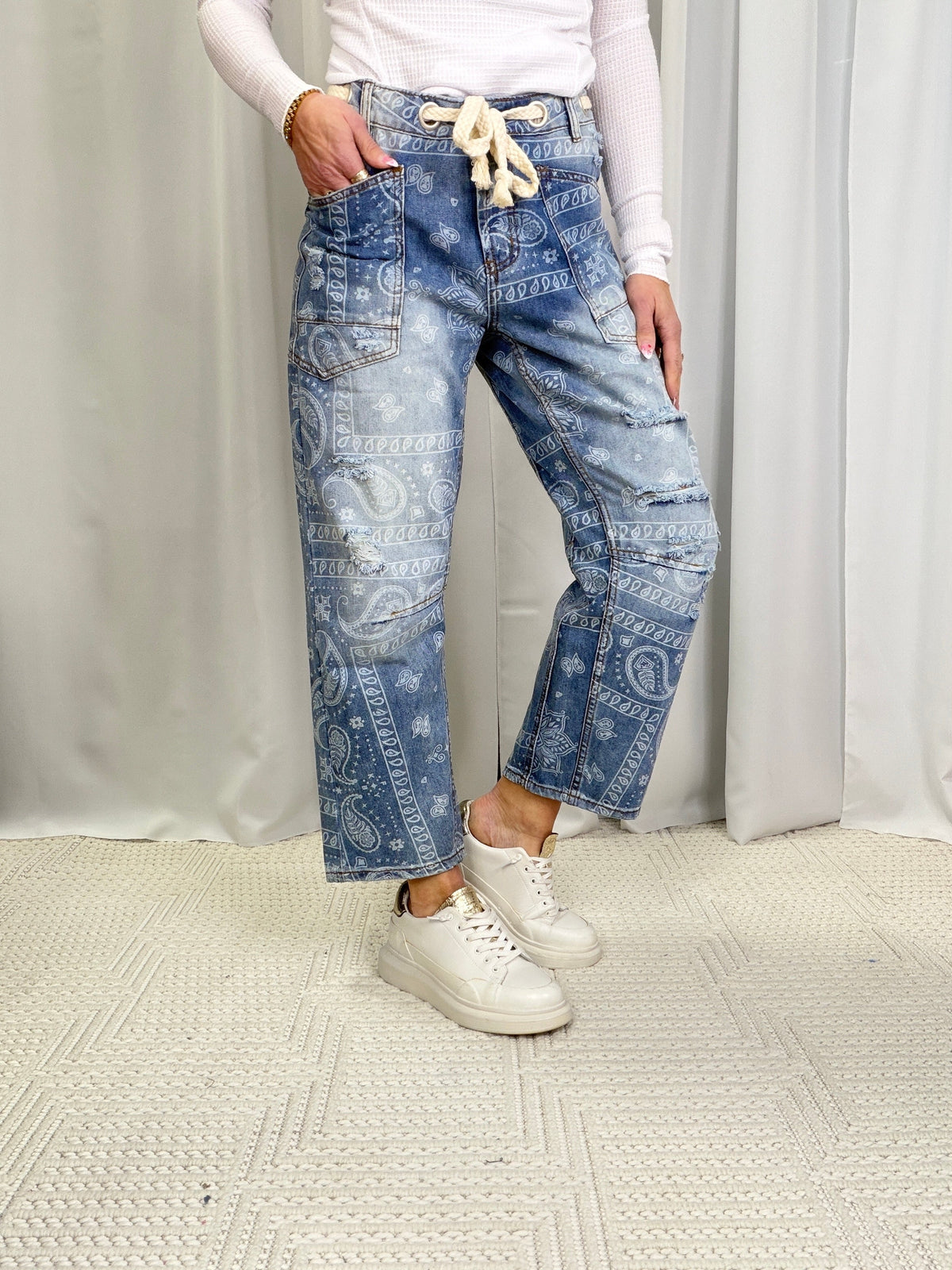 Oli & Hali Hidden Gem Paisley Print Pants In Denim