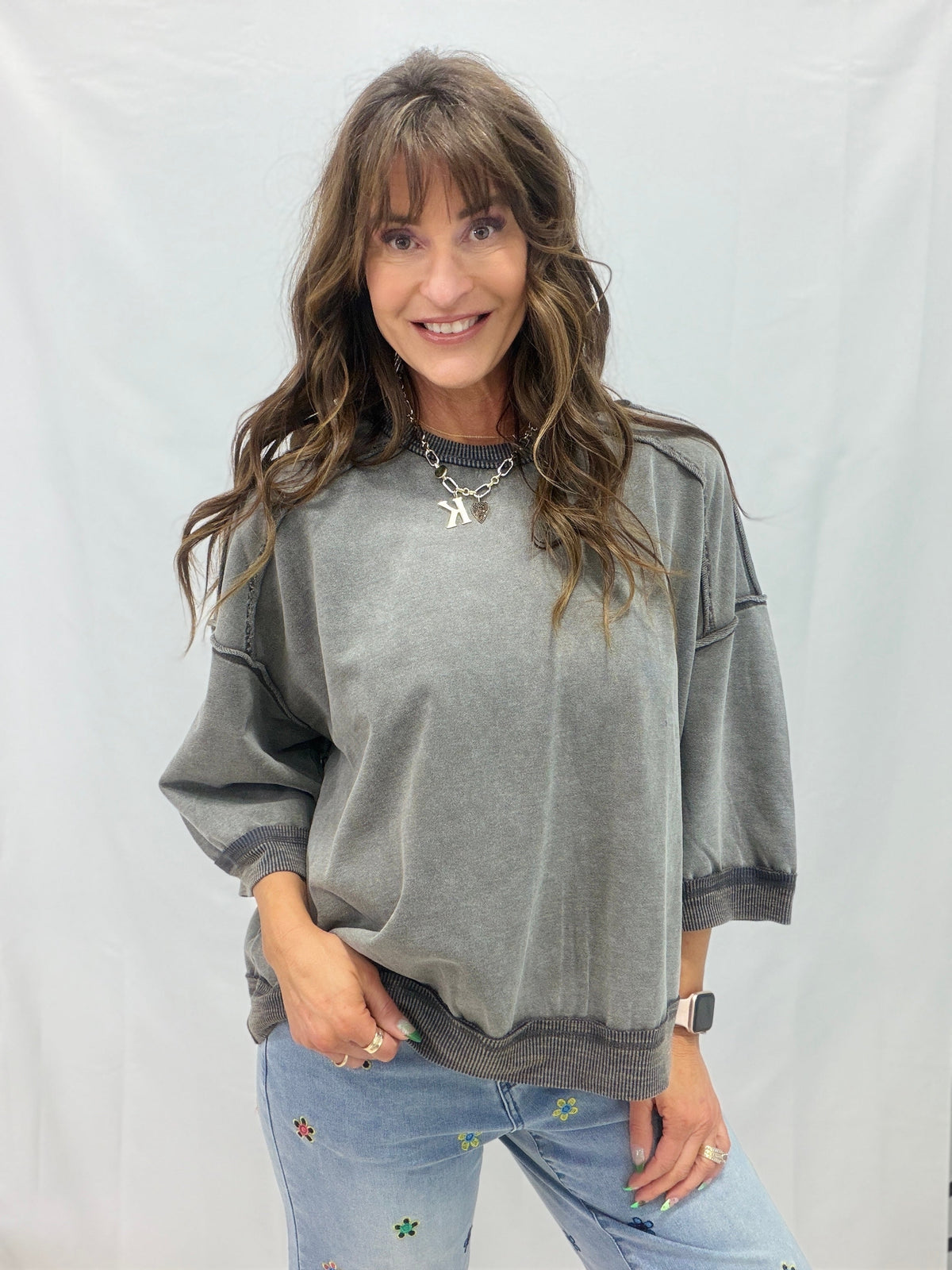 Washed Terry Pullover In 2 Colors