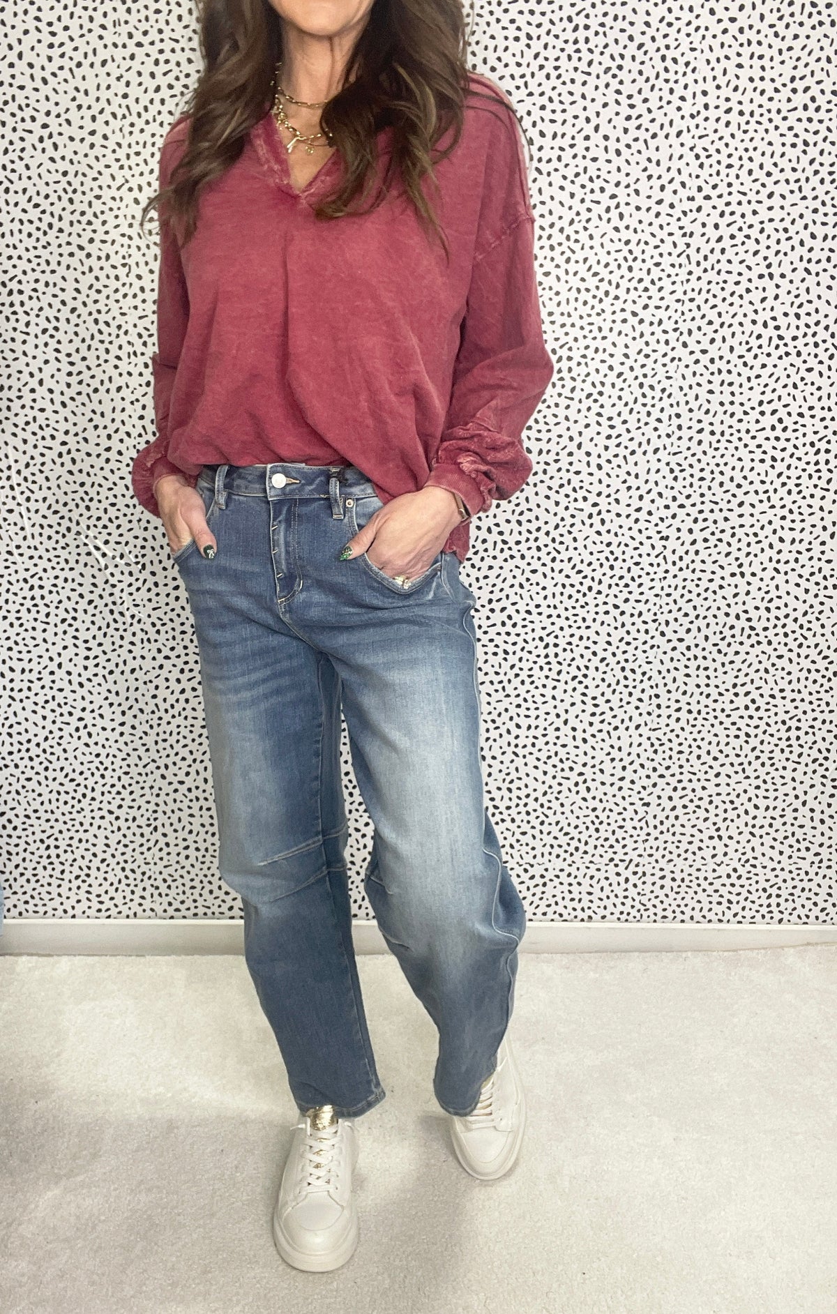 Mica Reba High Rise Non Distressed Barrel Jeans In Saphire 233