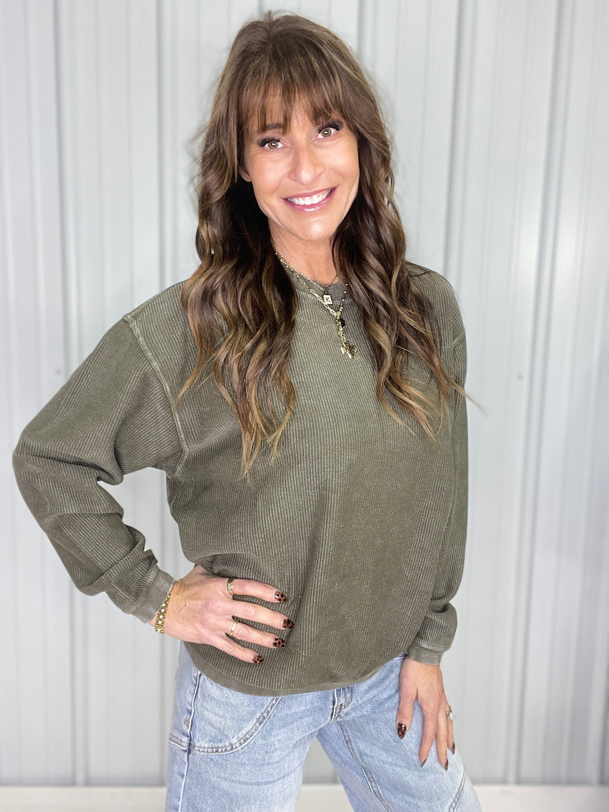 Snow Washed Corded Crewneck in 3 Colors