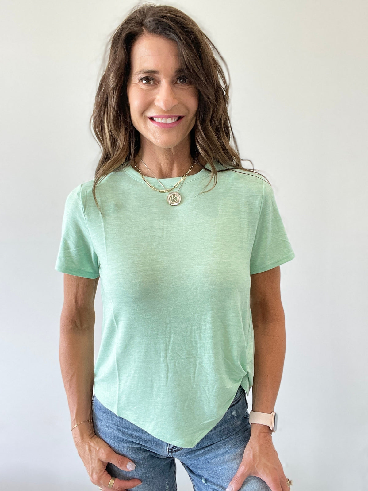 Tee Shirt With A Twist Top In 5 Colors: Blue, Coral, Mint, Pink, White