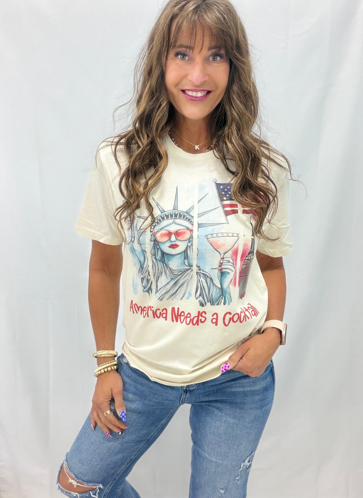America Needs A Cocktail Crystal Bling Graphic Tee *Final Sale*