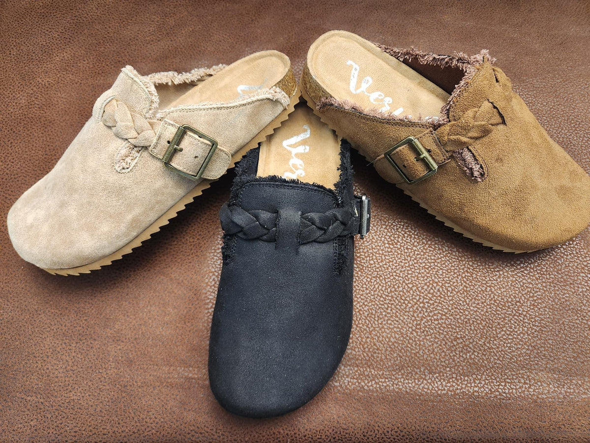 Take A Look Braid And Buckle Detail Mules In Black *Final Sale*