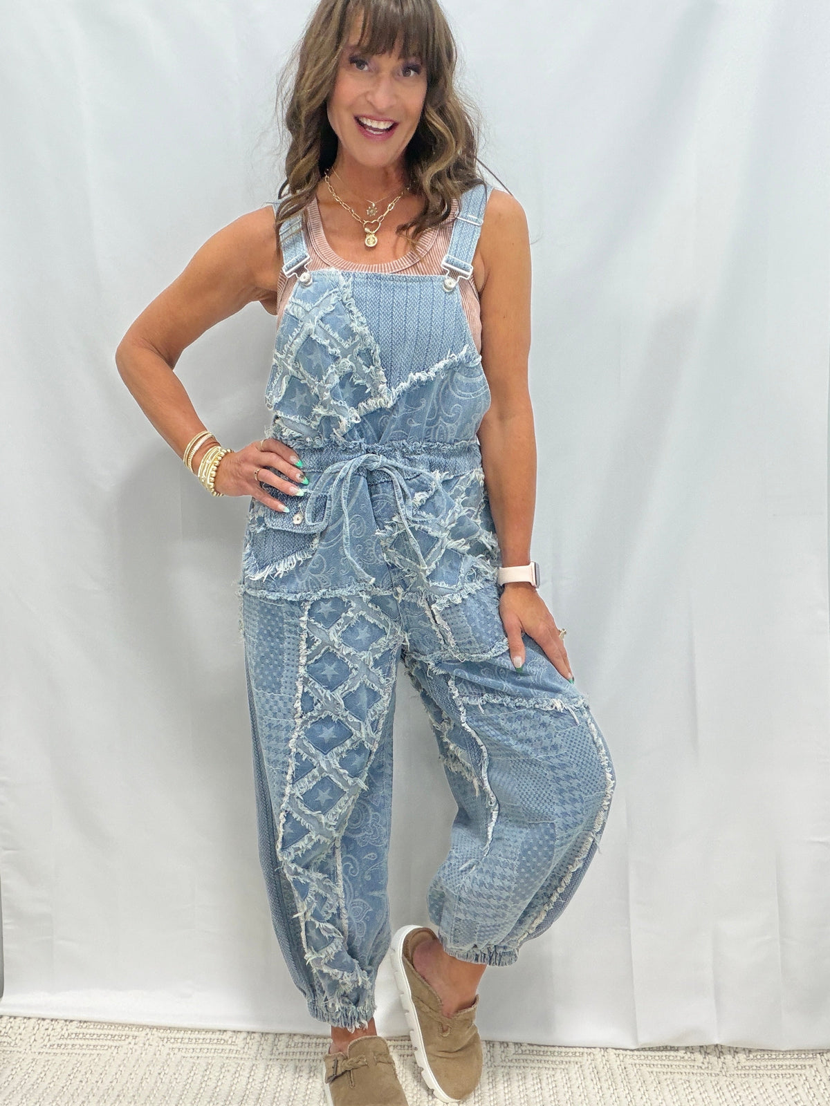 POL I Won't Give Up Patchwork Overalls In Denim