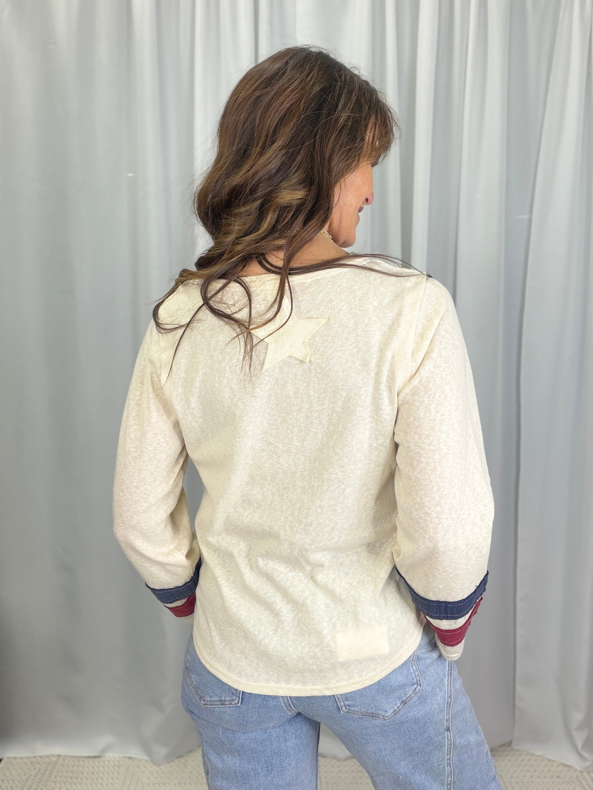 POL Born To Shine Flag Patch Top In 2 Colors