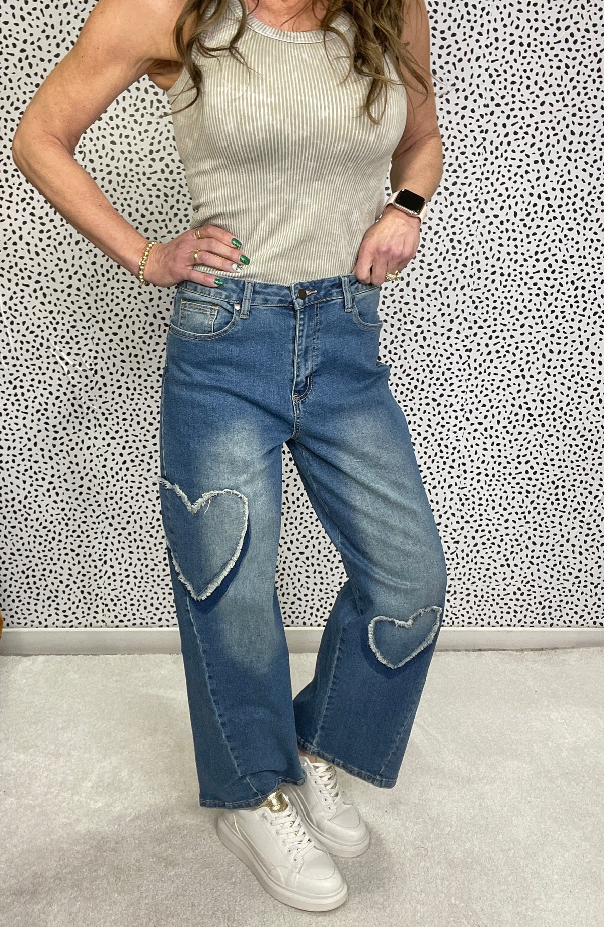 Gloria Heart Patch Stretch Denim Jeans 089 In Blue