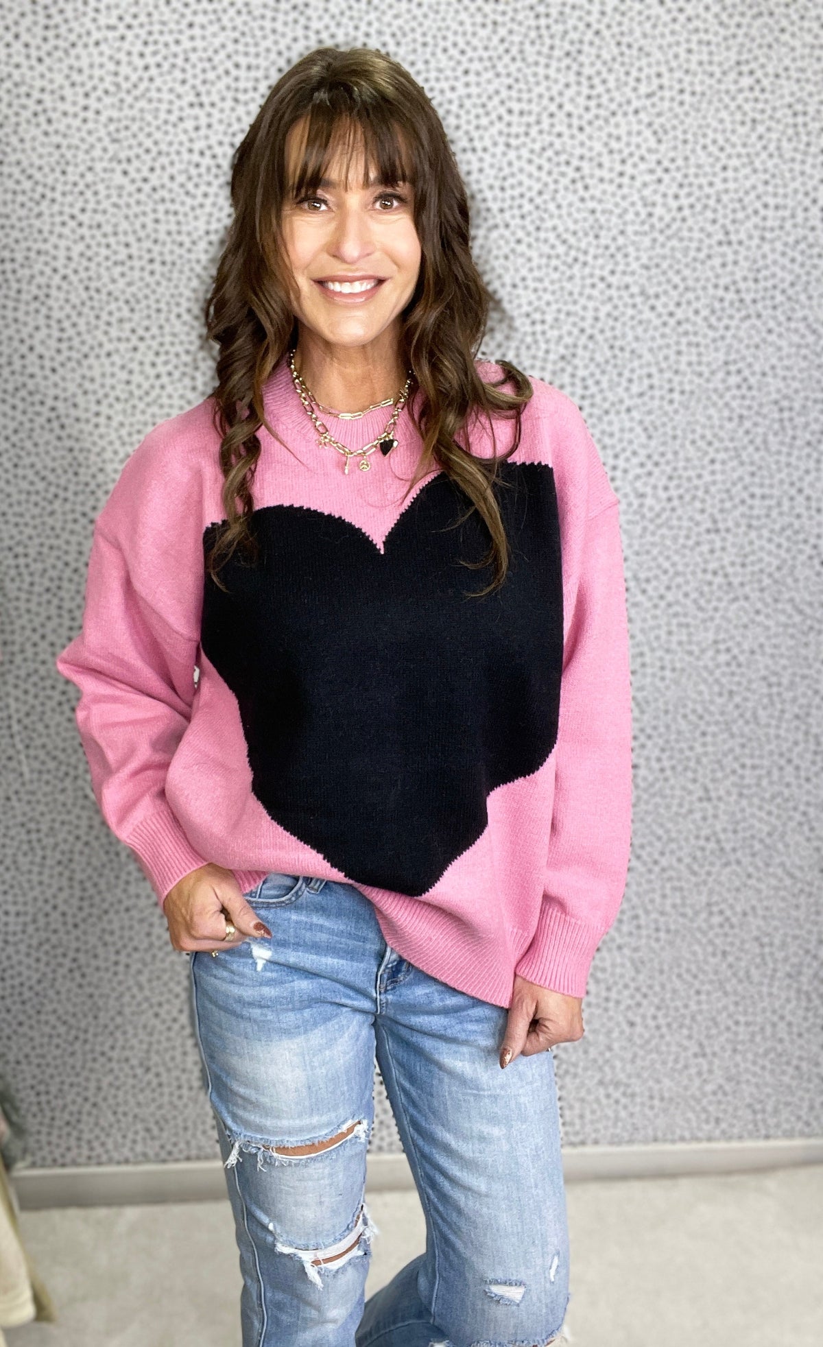 Heart Me Pink And Black Sweater