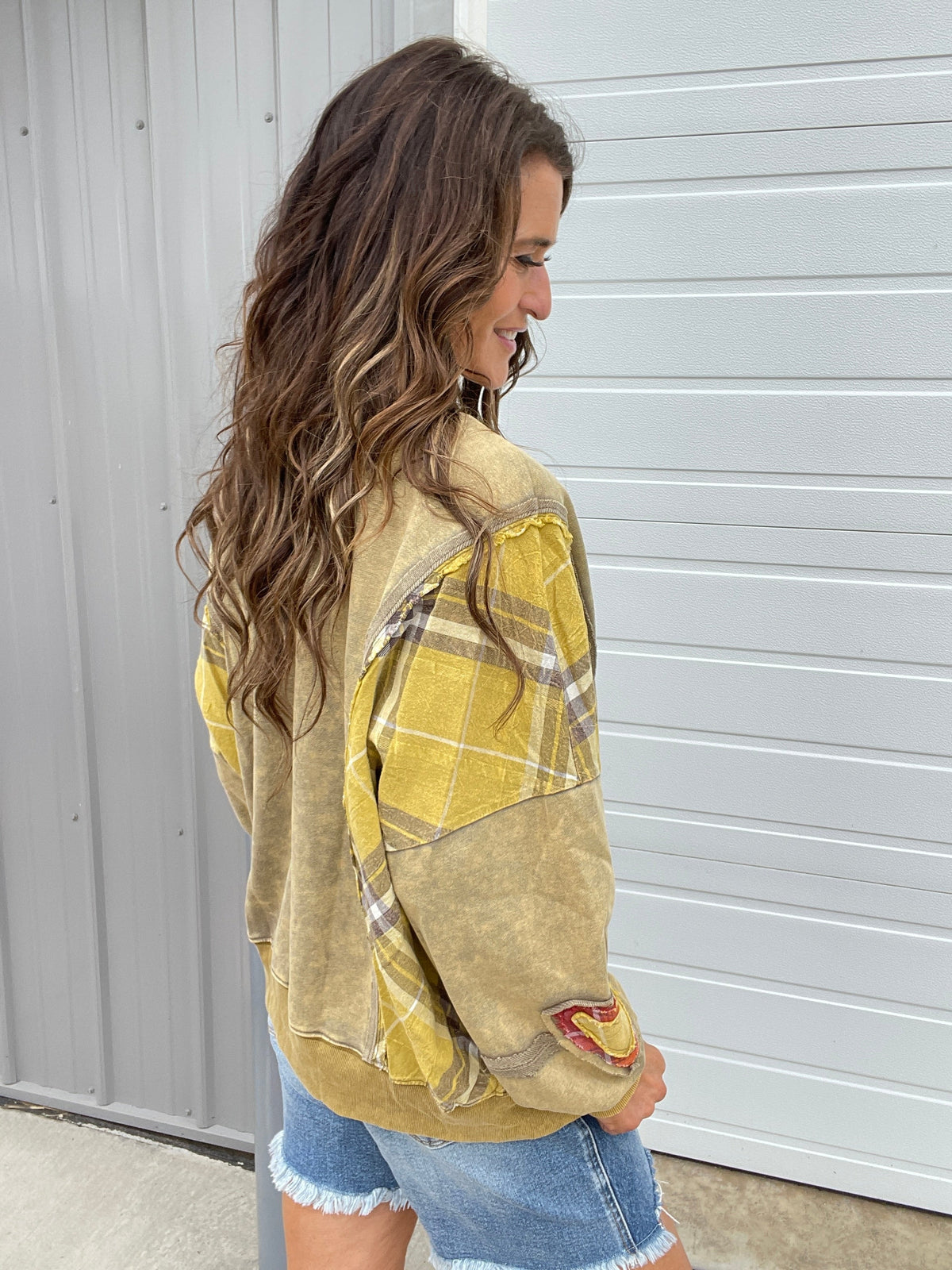 All My Heart Patch Mineral Washed Pullover In 2 Colors: Golden, Pumpkin